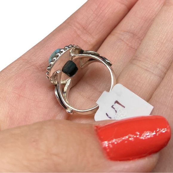 Larimar Ring Solid Sterling Silver 925 Size 5 Dominican Republic Stone Blue Boho - Picture 6 of 6
